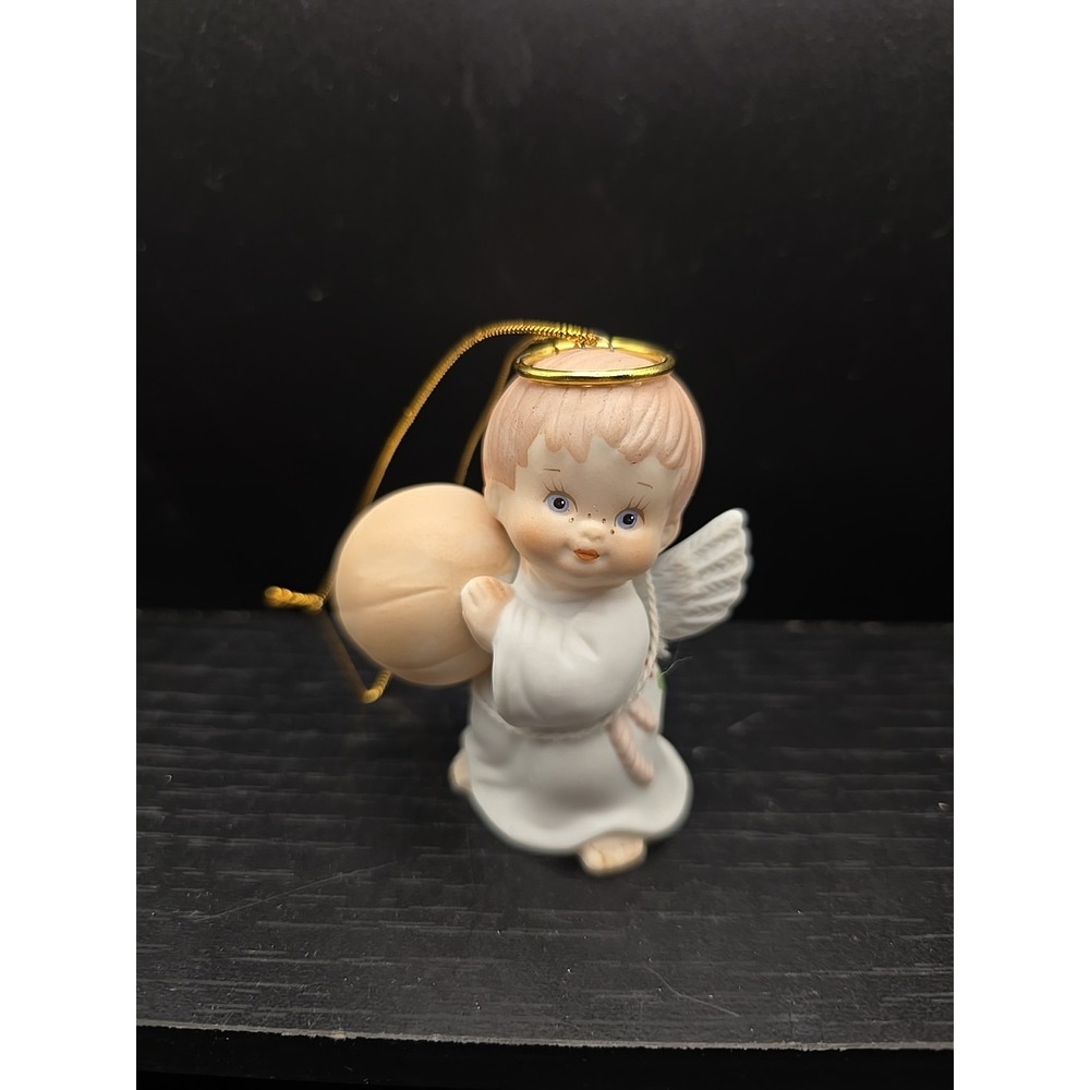 Enesco Ruth Morehead Holly Babes 1987 BOY ANGEL Holding his Teddy Bear Ornament